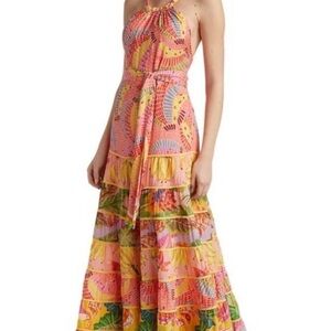 Farm Rio mixed print tiered, halter, tie back dress, size M, BNWT